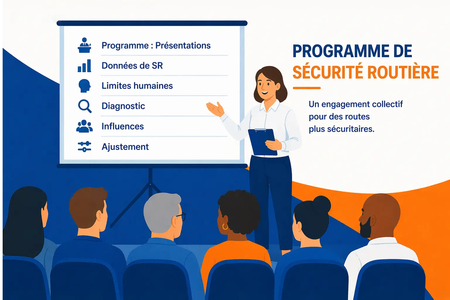 Animatrice de stage de sensibilisation à la sécurité routière expliquant le programme