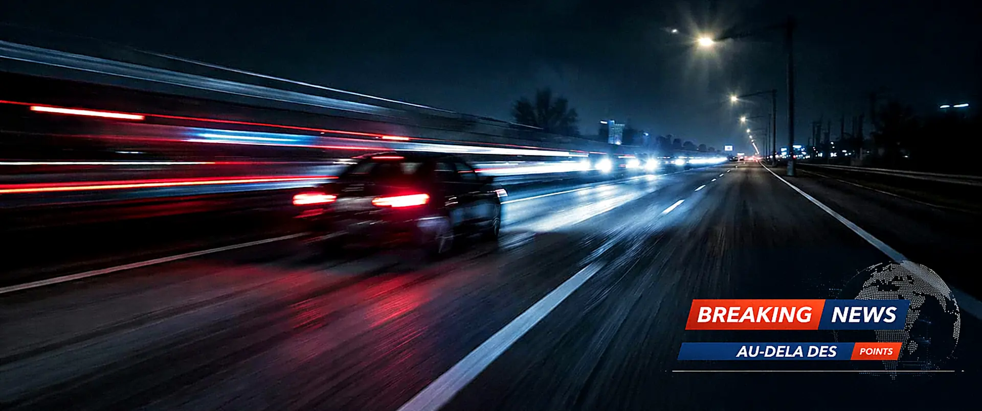 Route de nuit avec traînées lumineuses de véhicules en mouvement